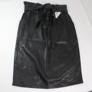 Time And Tru Womens Black Belted Faux Leather Paperbag Skirt NWT